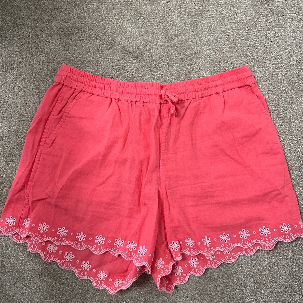 J. Crew Coral Pink Scalloped Hem High-Waist Shorts